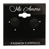 Black & Silver-Tone Colored Acrylic Stud-Earrings With Bead Accents #LQE3604