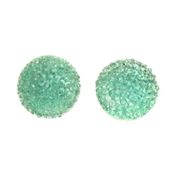 Green & Silver-Tone Colored Acrylic Stud-Earrings With Bead Accents #LQE3605