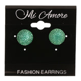 Green & Silver-Tone Colored Acrylic Stud-Earrings With Bead Accents #LQE3605