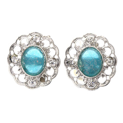 Glitter Sparkle Stud-Earrings Crystal Accents Silver-Tone & Blue