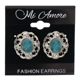 Glitter Sparkle Stud-Earrings Crystal Accents Silver-Tone & Blue