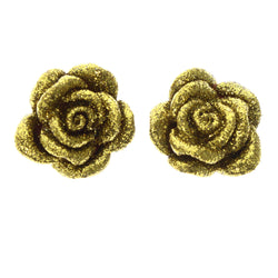 Glitter Sparkle Rose Stud-Earrings Gold-Tone Color  #LQE3607