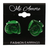 Rose Stud-Earrings Green Color  #LQE3608