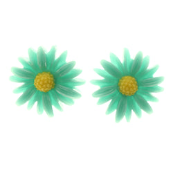 Flower Stud-Earrings Green & Yellow Colored #LQE3609