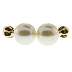 White & Gold-Tone Metal Stud-Earrings With Bead Accents
