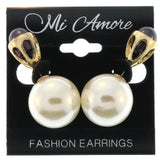 White & Gold-Tone Metal Stud-Earrings With Bead Accents