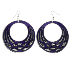 Purple & Silver-Tone Colored Metal Dangle-Earrings #LQE3615