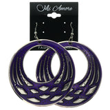 Purple & Silver-Tone Colored Metal Dangle-Earrings #LQE3615