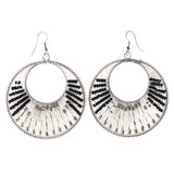 Silver-Tone & Black Colored Metal Dangle-Earrings With Bead Accents #LQE3620