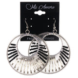 Silver-Tone & Black Colored Metal Dangle-Earrings With Bead Accents #LQE3620