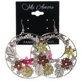 Flower Leaf Dangle-Earrings Bead Accents Silver-Tone & Multi #LQE3623