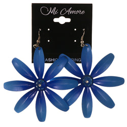 Flower Dangle-Earrings With Crystal Accents Blue & Silver-Tone Colored #LQE3624