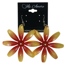 Flower Dangle-Earrings With Crystal Accents Yellow & Red Colored #LQE3625