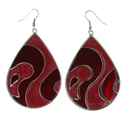 Red & Silver-Tone Colored Metal Dangle-Earrings #LQE3626