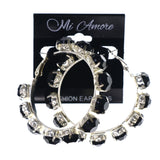 Silver-Tone & Black Colored Metal Hoop-Earrings With Bead Accents #LQE3628