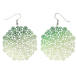 Butterfly Flower Ombre Dangle-Earrings Green & Silver-Tone Colored #LQE3631