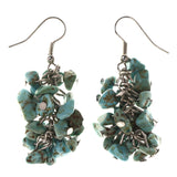 Blue & Silver-Tone Colored Metal Dangle-Earrings With Stone Accents #LQE3633