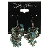 Blue & Silver-Tone Colored Metal Dangle-Earrings With Stone Accents #LQE3633