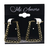 Gold-Tone & Black Colored Metal Hoop-Earrings #LQE3635