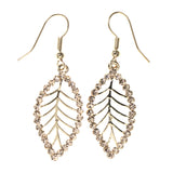 Leaf Dangle-Earrings With Crystal Accents Gold-Tone & Peach Colored #LQE3643