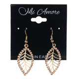 Leaf Dangle-Earrings With Crystal Accents Gold-Tone & Peach Colored #LQE3643