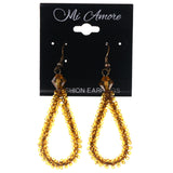 Yellow & Gold-Tone Colored Acrylic Dangle-Earrings With Bead Accents #LQE3645