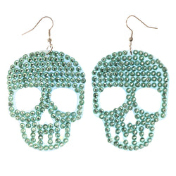 Skull Dangle-Earrings Green & Silver-Tone Colored #LQE3646