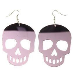 Skull Reversable Mirrored Dangle-Earrings Purple & Silver-Tone Colored #LQE3647