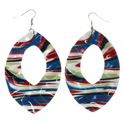 Striped Dangle-Earrings Colorful & Silver-Tone Colored #LQE3652