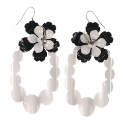 Flower Dangle-Earrings With Crystal Accents White & Black Colored #LQE3653