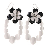 Flower Dangle-Earrings With Crystal Accents White & Black Colored #LQE3653