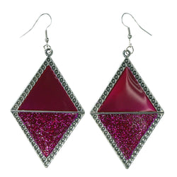 Glitter Sparkle Dangle-Earrings Pink & Silver-Tone Colored #LQE3655