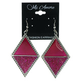 Glitter Sparkle Dangle-Earrings Pink & Silver-Tone Colored #LQE3655