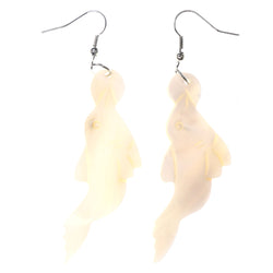Fish Dangle-Earrings White & Silver-Tone Colored #LQE3658