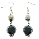 Silver-Tone Metal Dangle-Earrings With Black Bead Accents