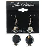 Silver-Tone Metal Dangle-Earrings With Black Bead Accents