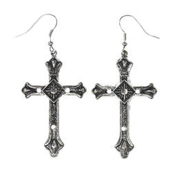 Cross Dangle-Earrings Silver-Tone & Black Colored #LQE3660