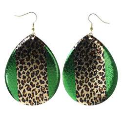 Cheetah Dangle-Earrings Green & Gold-Tone Colored #LQE3661
