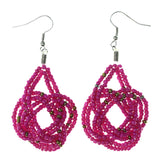 Pink & Gold-Tone Colored Acrylic Dangle-Earrings With Bead Accents #LQE3662