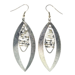 Silver-Tone & White Colored Metal Dangle-Earrings With Bead Accents #LQE3663