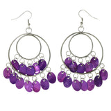 Shell Dangle-Earrings With Bead Accents Purple & Silver-Tone Colored #LQE3665