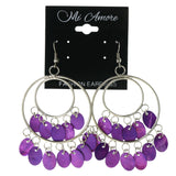 Shell Dangle-Earrings With Bead Accents Purple & Silver-Tone Colored #LQE3665