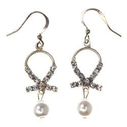 Gold-Tone & White Colored Metal Dangle-Earrings With Crystal Accents #LQE3669