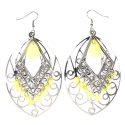Silver-Tone & Yellow Colored Metal Dangle-Earrings With Bead Accents #LQE3672