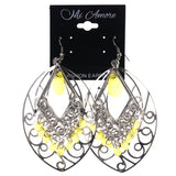 Silver-Tone & Yellow Colored Metal Dangle-Earrings With Bead Accents #LQE3672