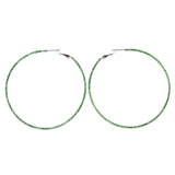 Green & Silver-Tone Colored Metal Hoop-Earrings #LQE3679