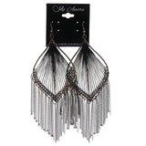 Black & Silver-Tone Colored Metal Dangle-Earrings With tassel Accents #LQE3681