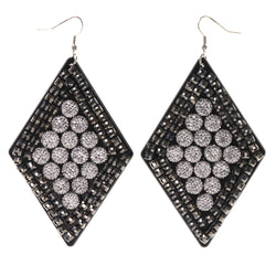 Black & Silver-Tone Colored Metal Dangle-Earrings With Crystal Accents #LQE3686