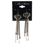 Black & Silver-Tone Colored Metal Dangle-Earrings With Crystal Accents #LQE3691