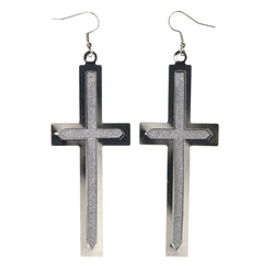 Glitter Sparkle Cross Dangle-Earrings Silver-Tone Color  #LQE3692